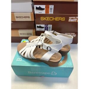 Baretraps Havannah Sandals Women 9.5 White New Strappy Wedge Buckle Comfort 0605